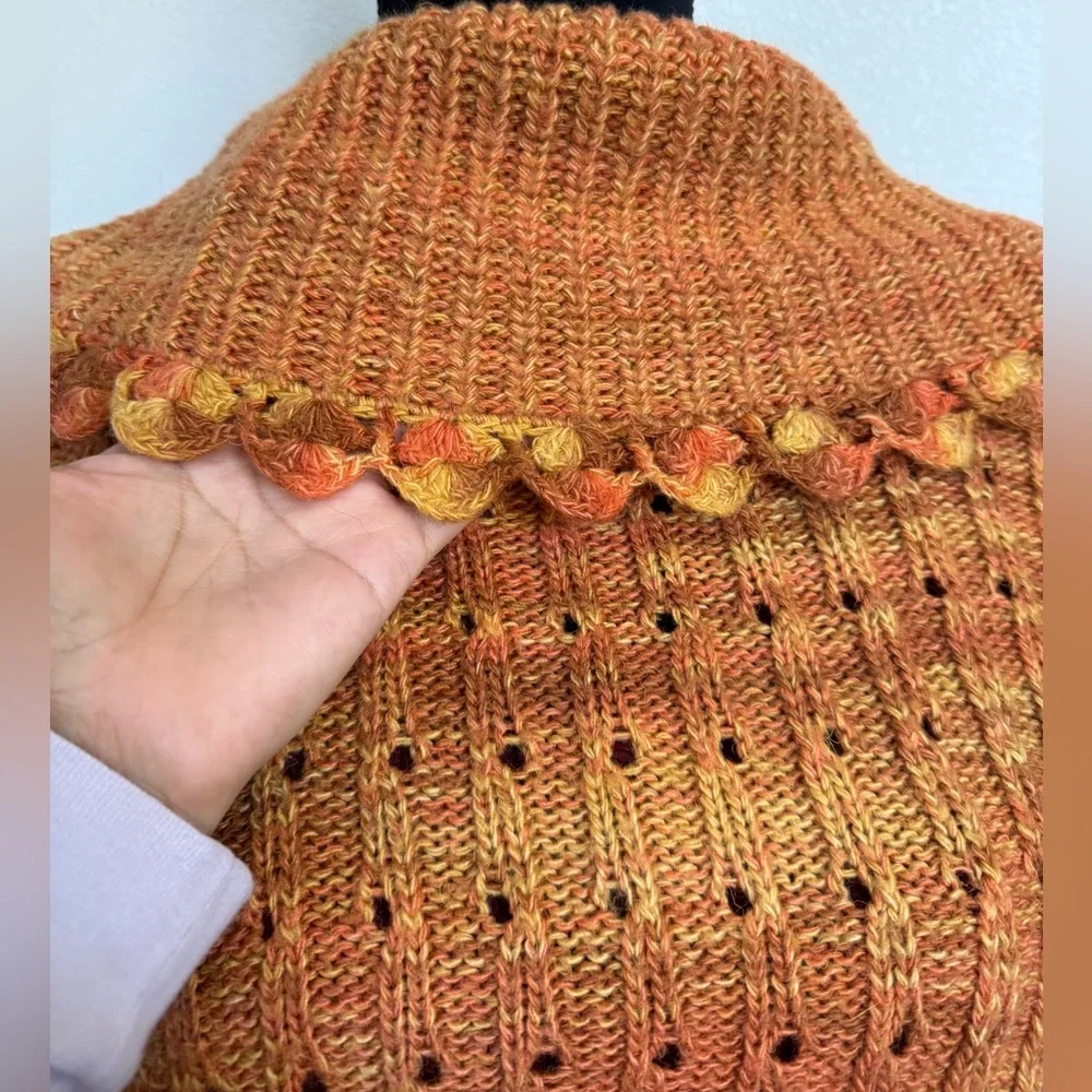 Hand-Knit Boho Cropped Cardigan Sweater small size - Picture 3 of 6